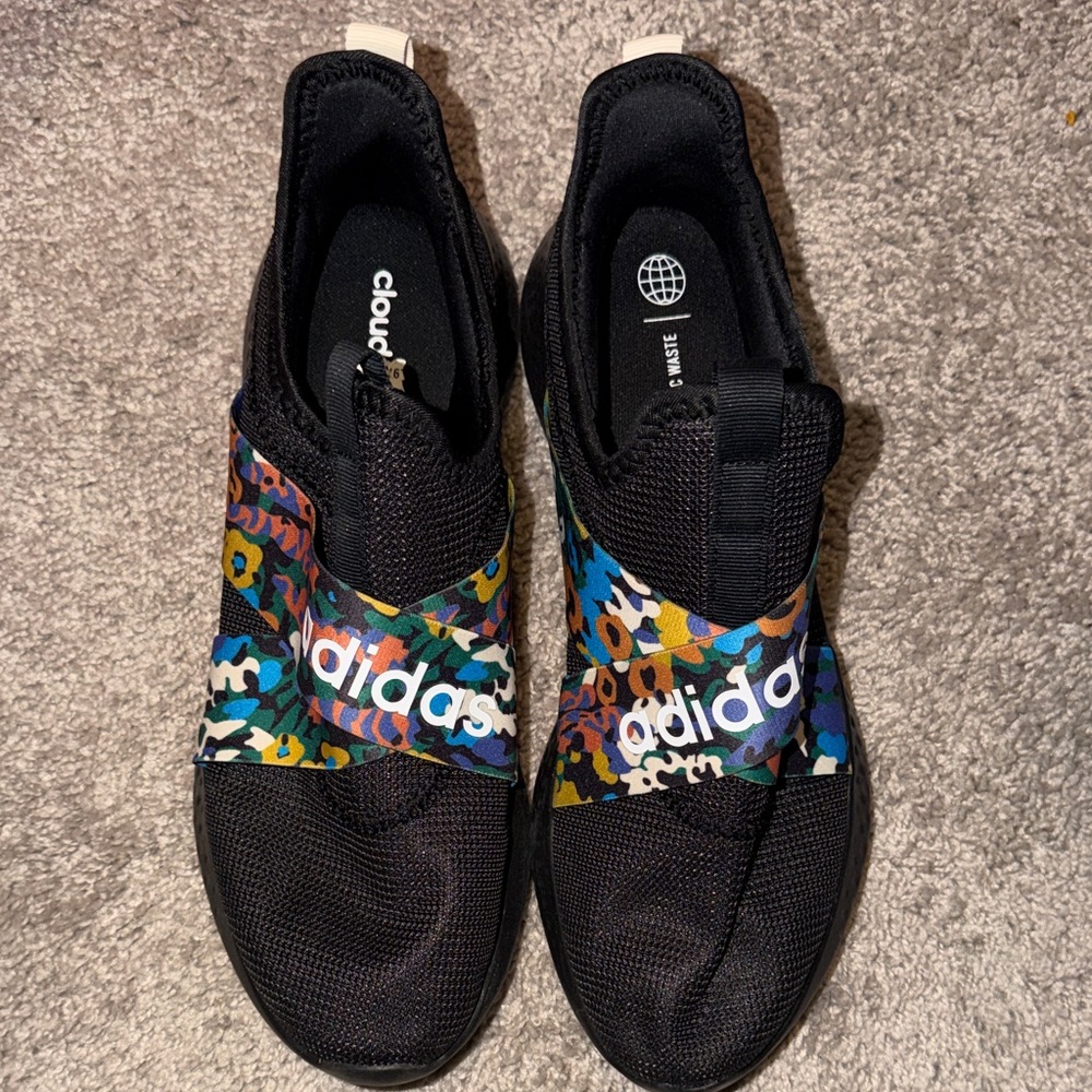 Adidas Women’s Black and Multicolor Slip-On Sneakers